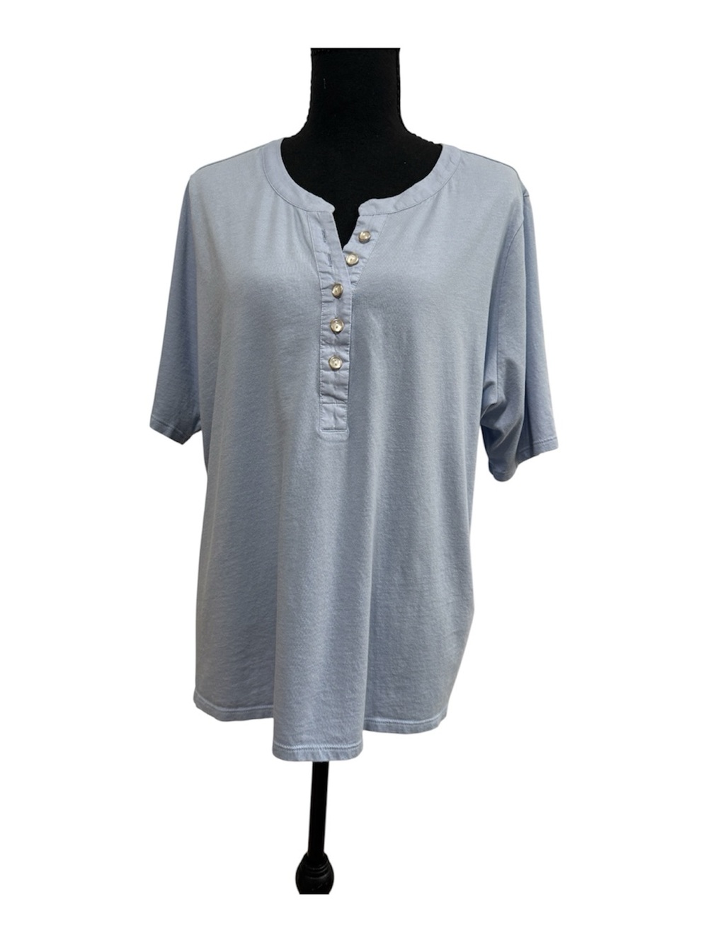 J Jill T-Shirt Women's Blue Buttons front Short Sleeve Round Neck Size XL Petite